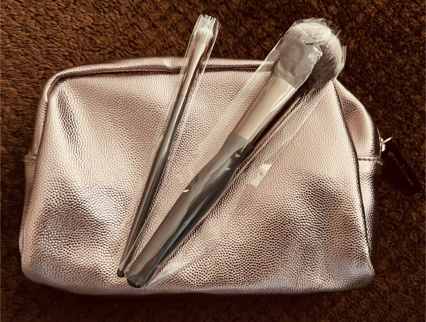 Metallic Makeup bag with 2 brushes 🥕
