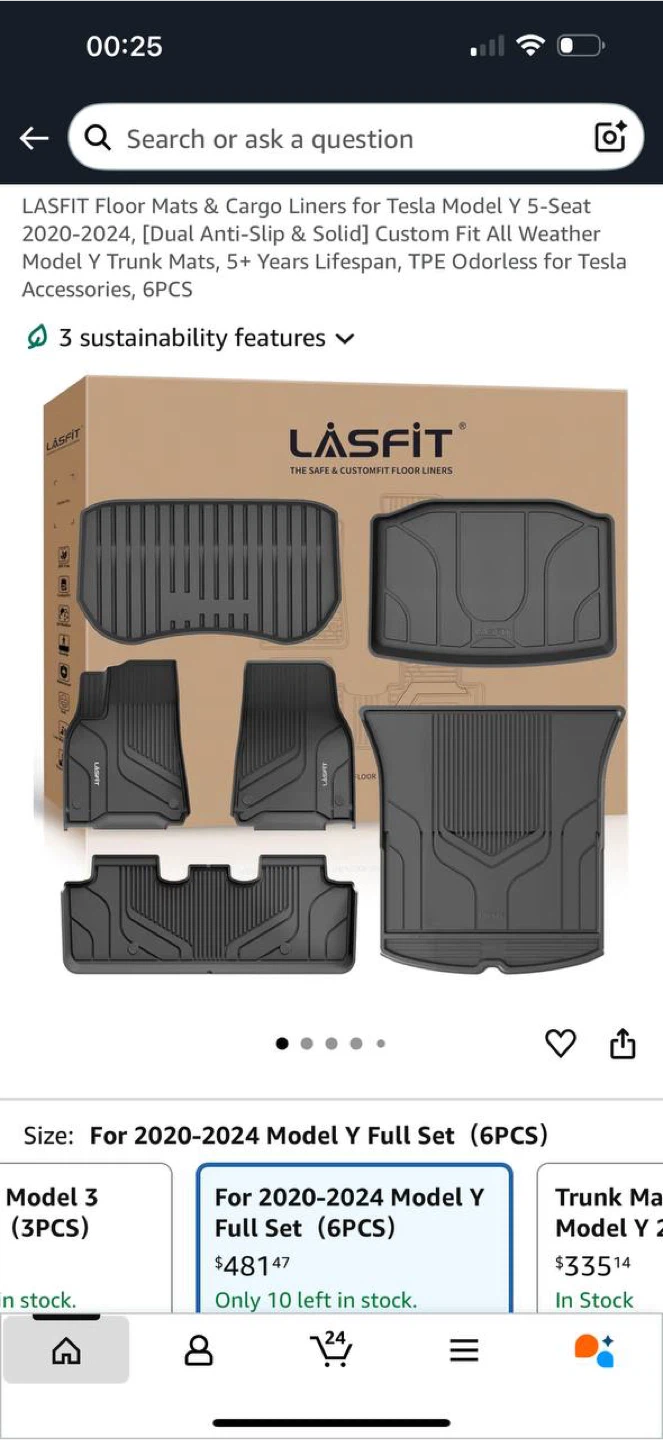 LASFIT 6PC Premium Floor Mats for Tesla Model Y (2020–2025)