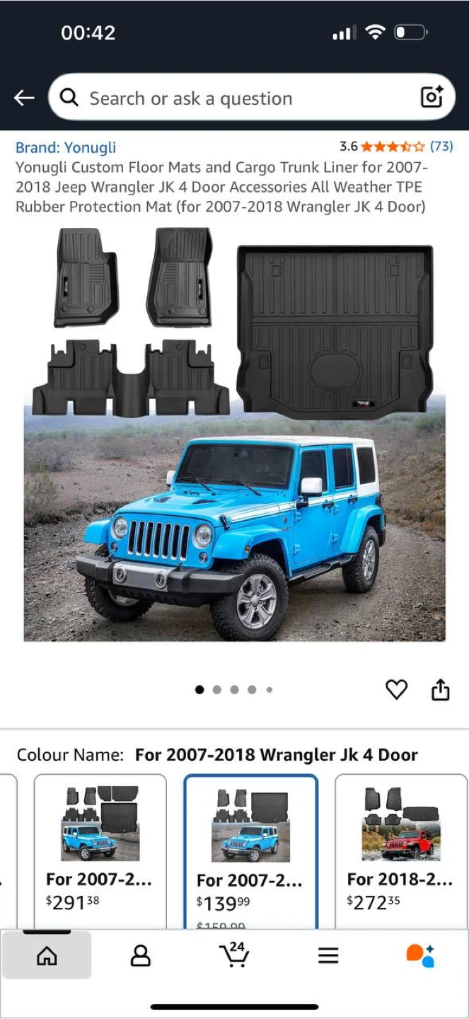 Youngli Custom Floor Mats for Jeep Wrangler JK (2007–2018, 4-D