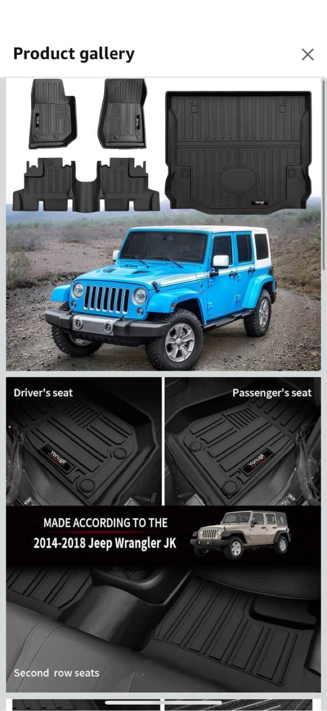 Youngli Custom Floor Mats for Jeep Wrangler JK (2007–2018, 4-D - photo 2