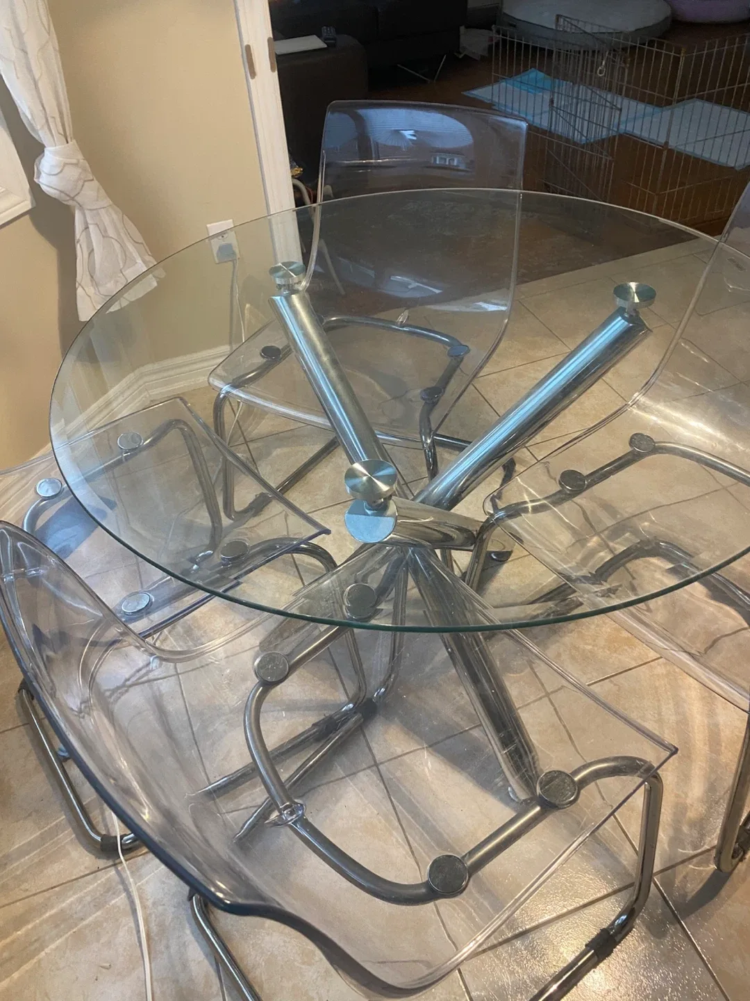 Glass Round Dining Table with 4 Chairs image indicator(3)