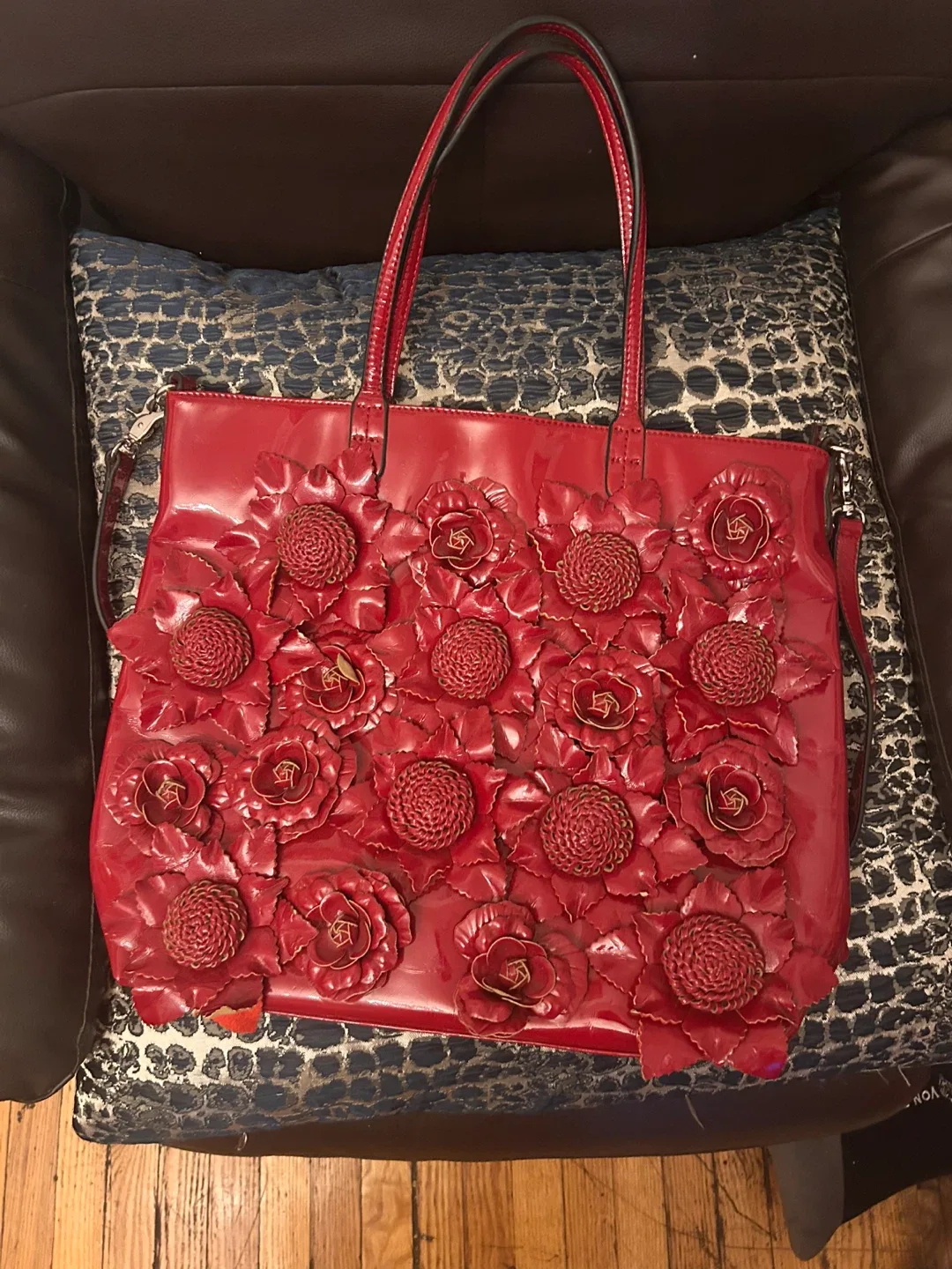 Red Patent Flower Tote Bag thumbnail