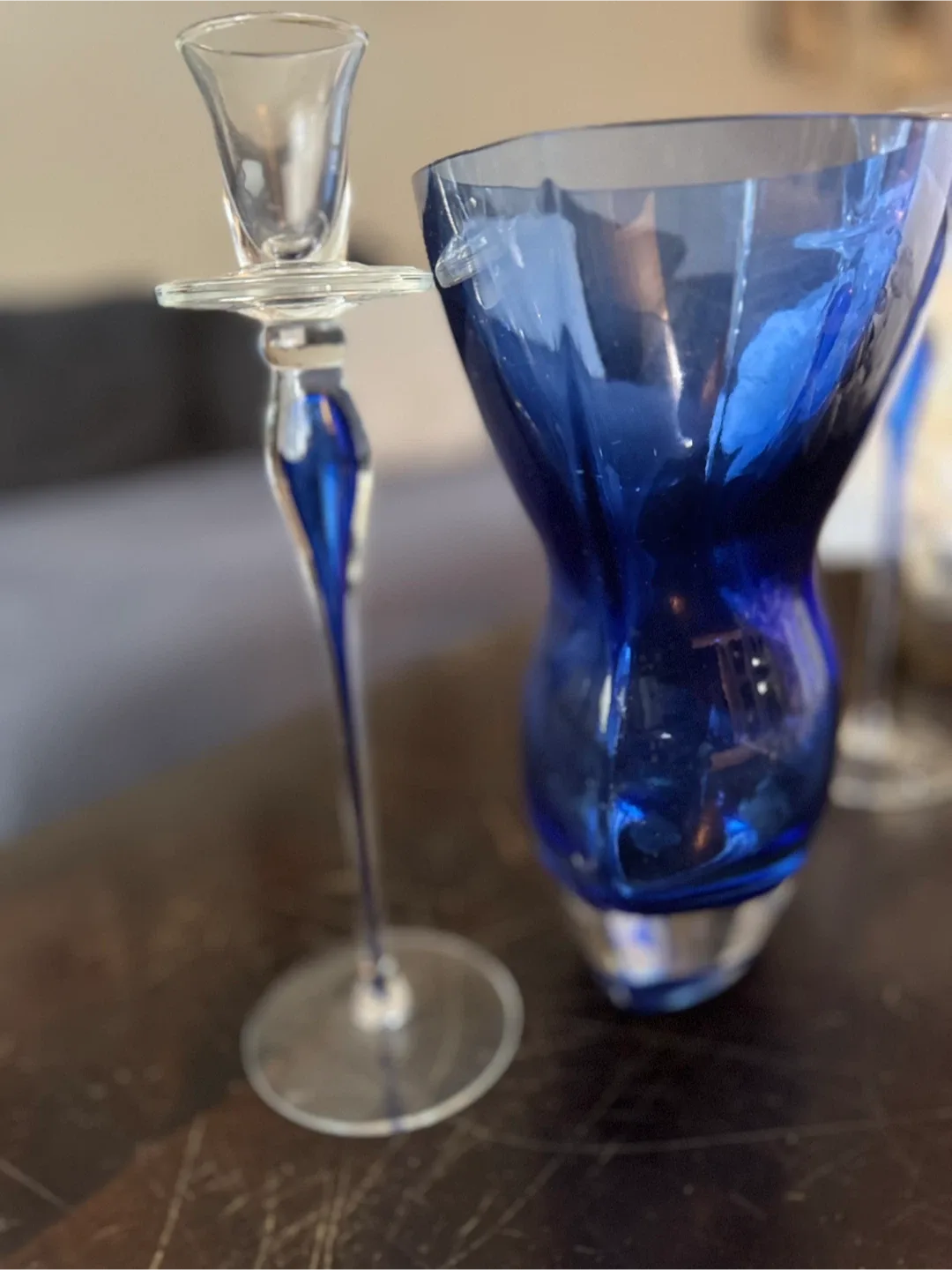 Mikasa Blue Glass Vase and Candlesticks Set image indicator(2)