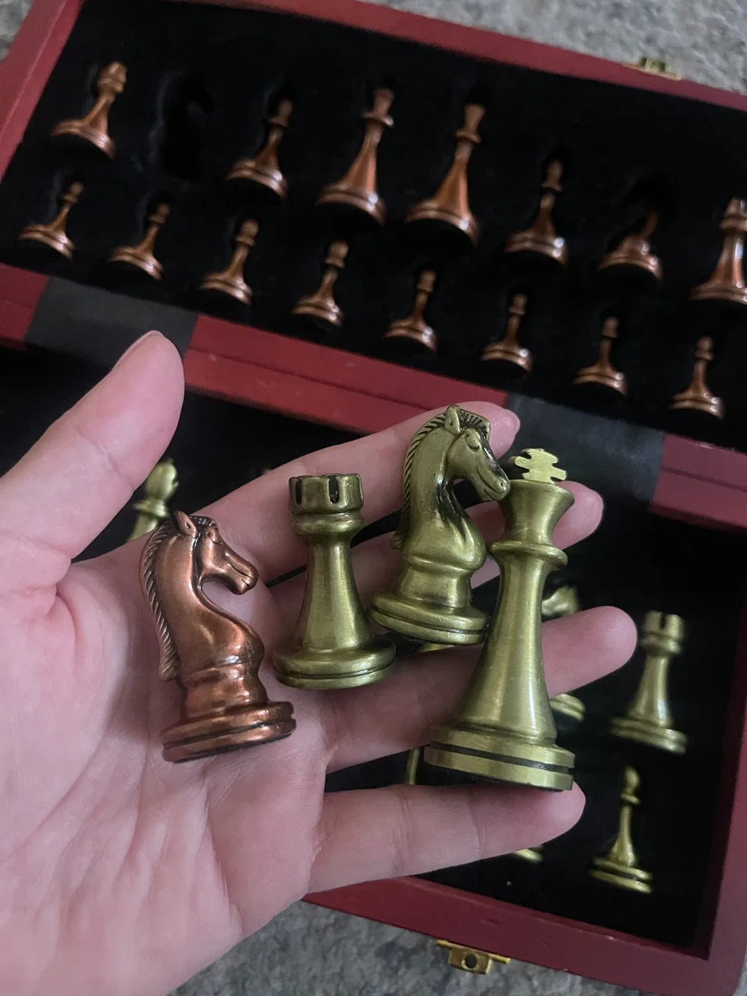 Brass Chess Set with Wooden Case image indicator(2)