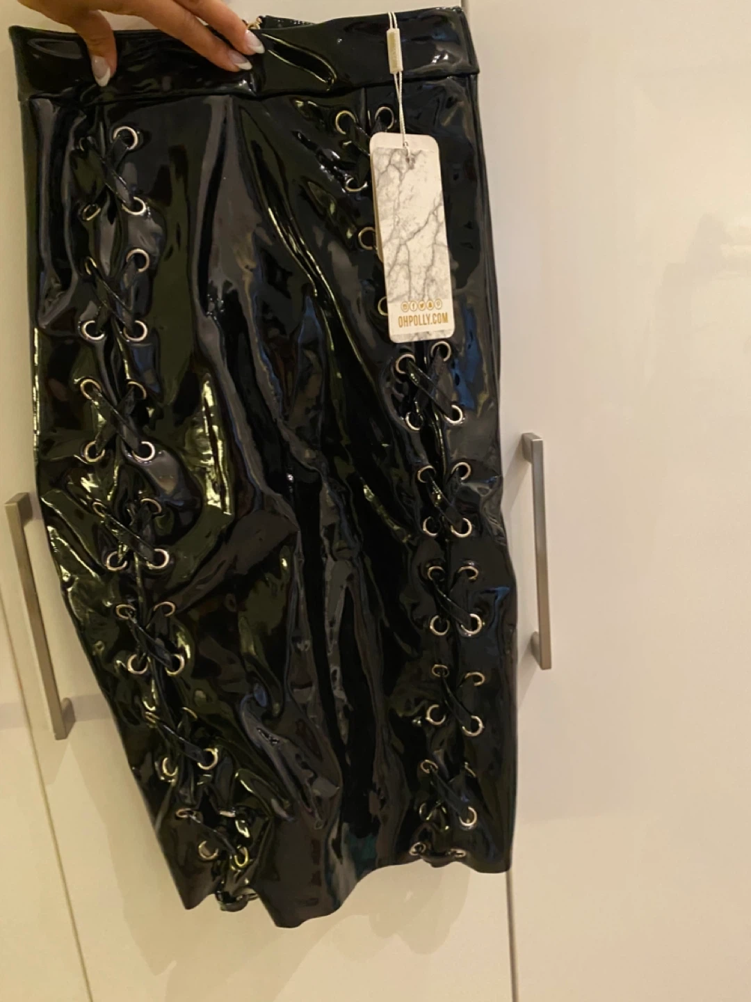 Oh Polly Black Patent Lace-Up Skirt - Size US 4 - photo 2