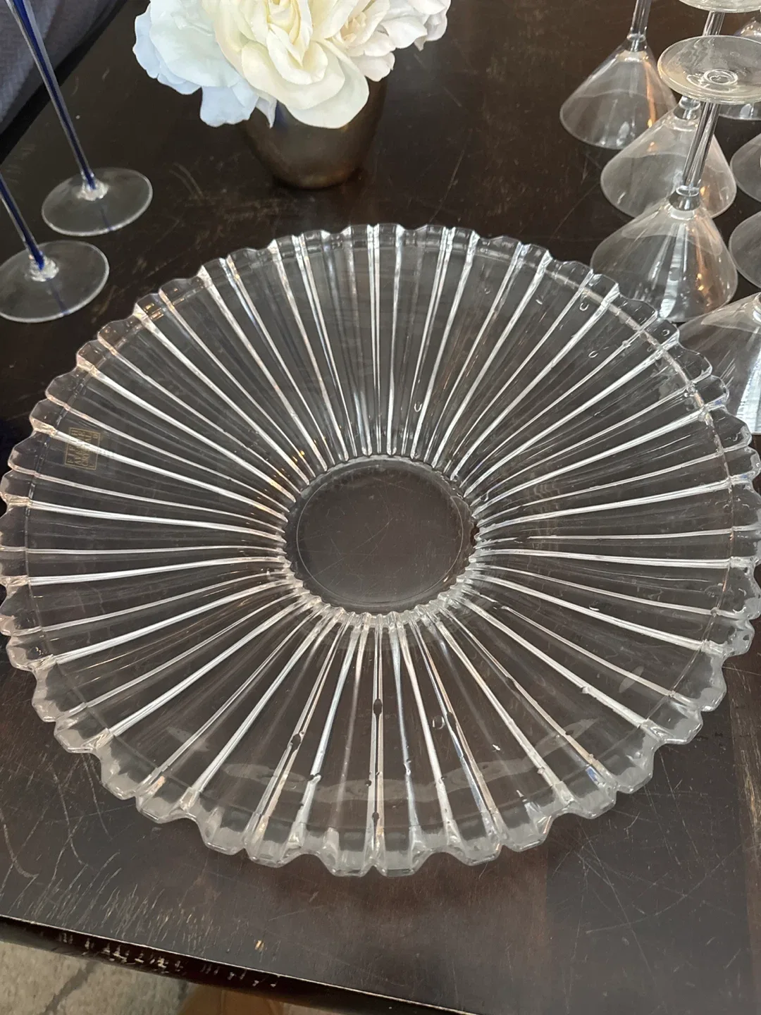 Clear Crystal Ribbed Serving Bowl made in Japan thumbnail