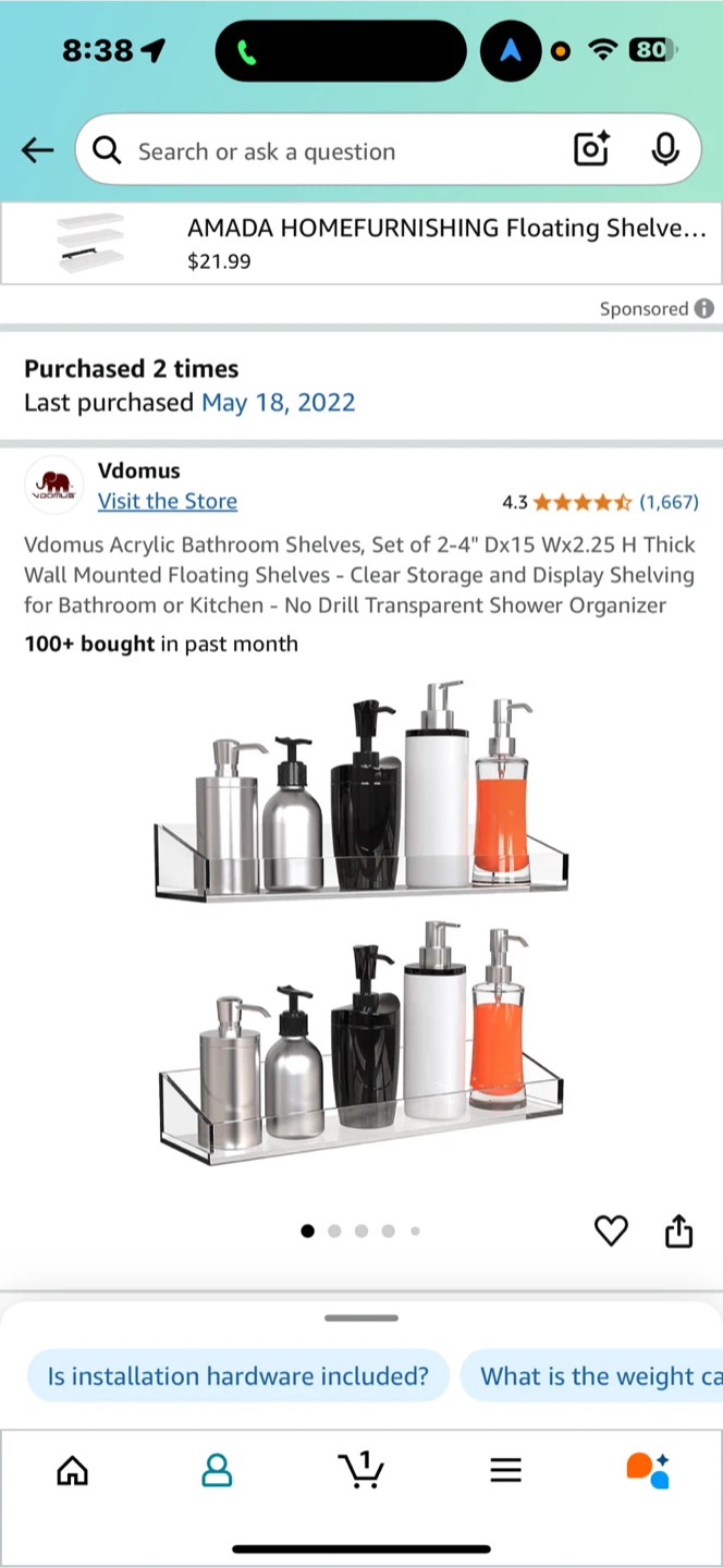 Vdomus Acrylic Bathroom Shelves, Set of 2 - photo 2