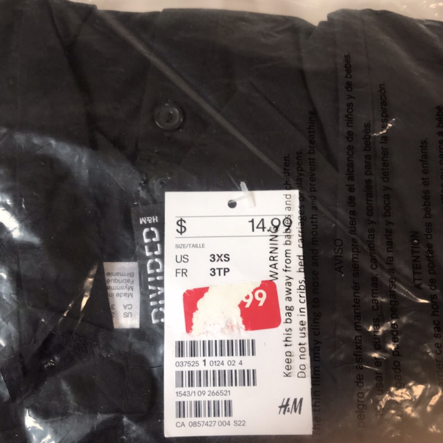 New H&M Divided Black Sleeveless Shirt - Size 3XS