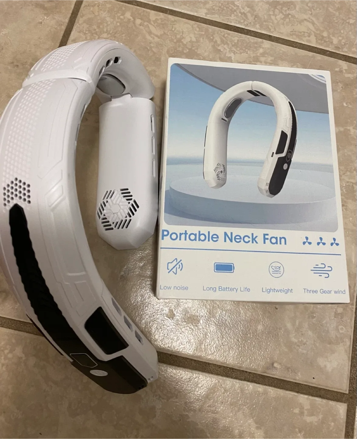 WXX Portable Neck Fan, 6000mAh Battery, White & Black thumbnail