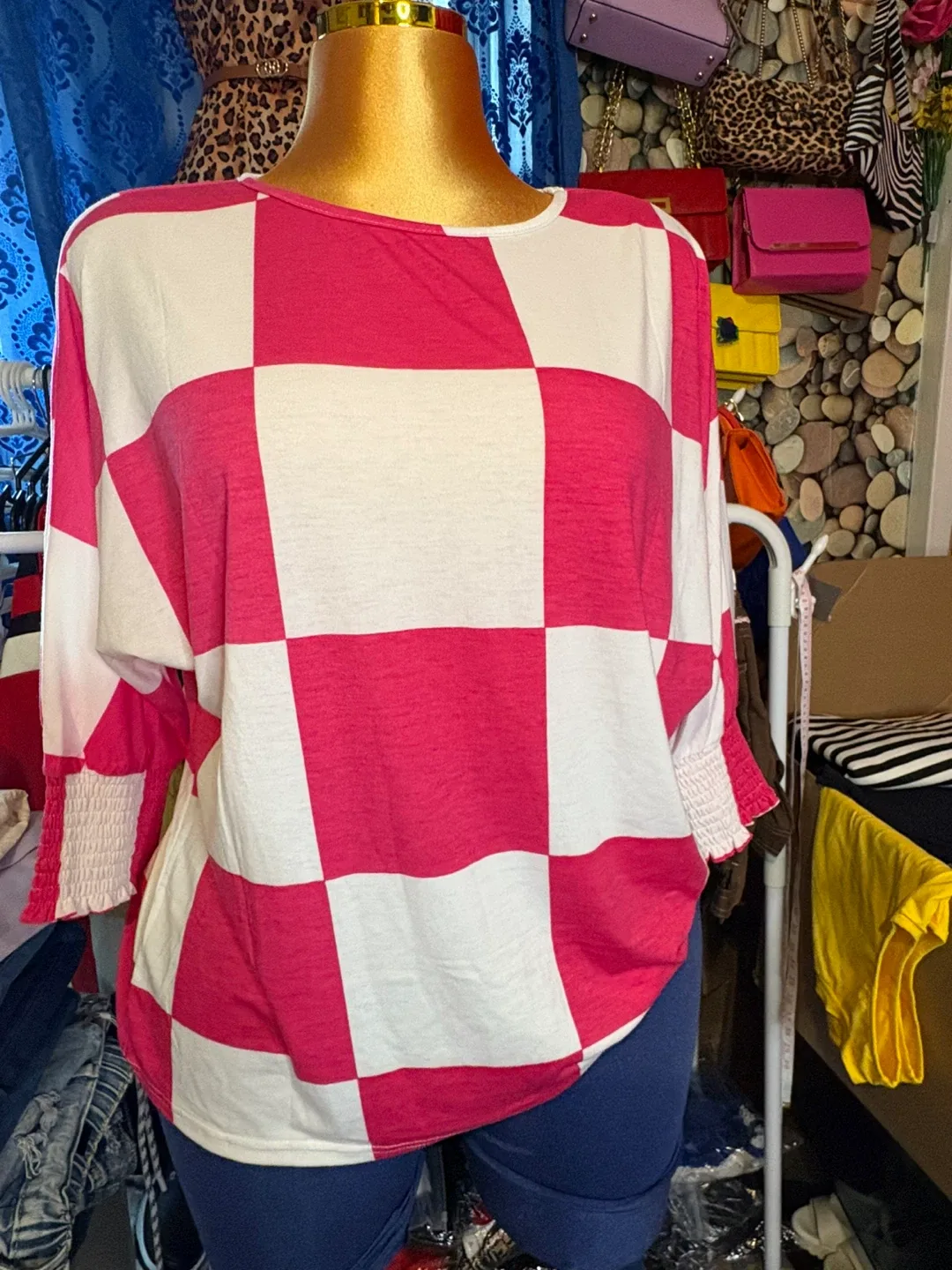 Pink & White Checkered Blouse thumbnail
