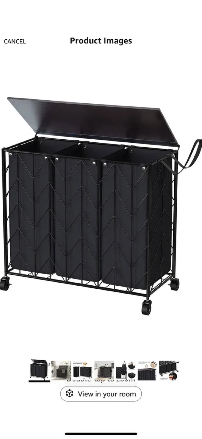 WOWLIVE Laundry Basket with Wheels – 142L 3-Section Hamper 🩶 image indicator(6)