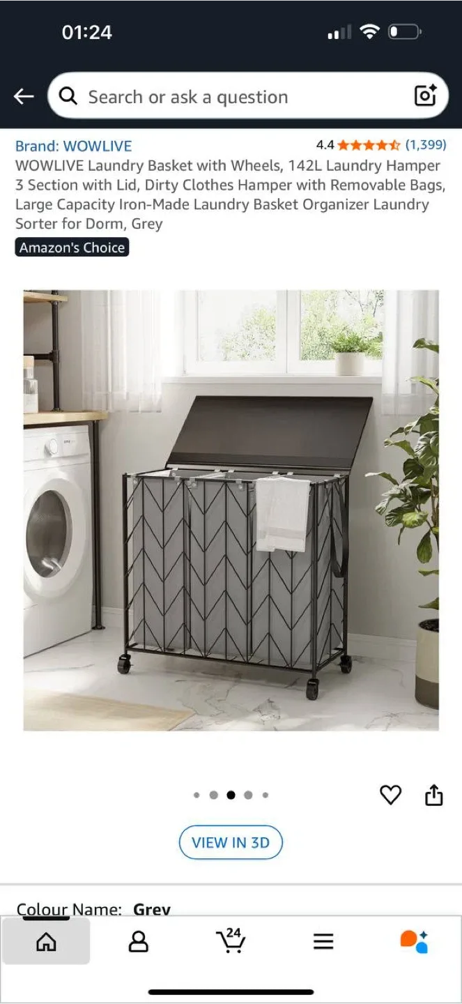 WOWLIVE Laundry Basket with Wheels – 142L 3-Section Hamper 🩶 image indicator(2)