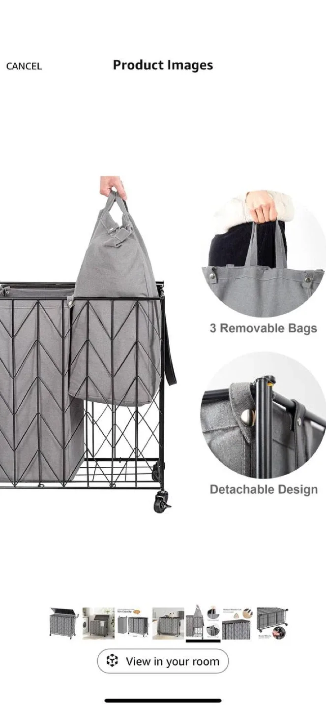 WOWLIVE Laundry Basket with Wheels – 142L 3-Section Hamper 🩶 image indicator(4)