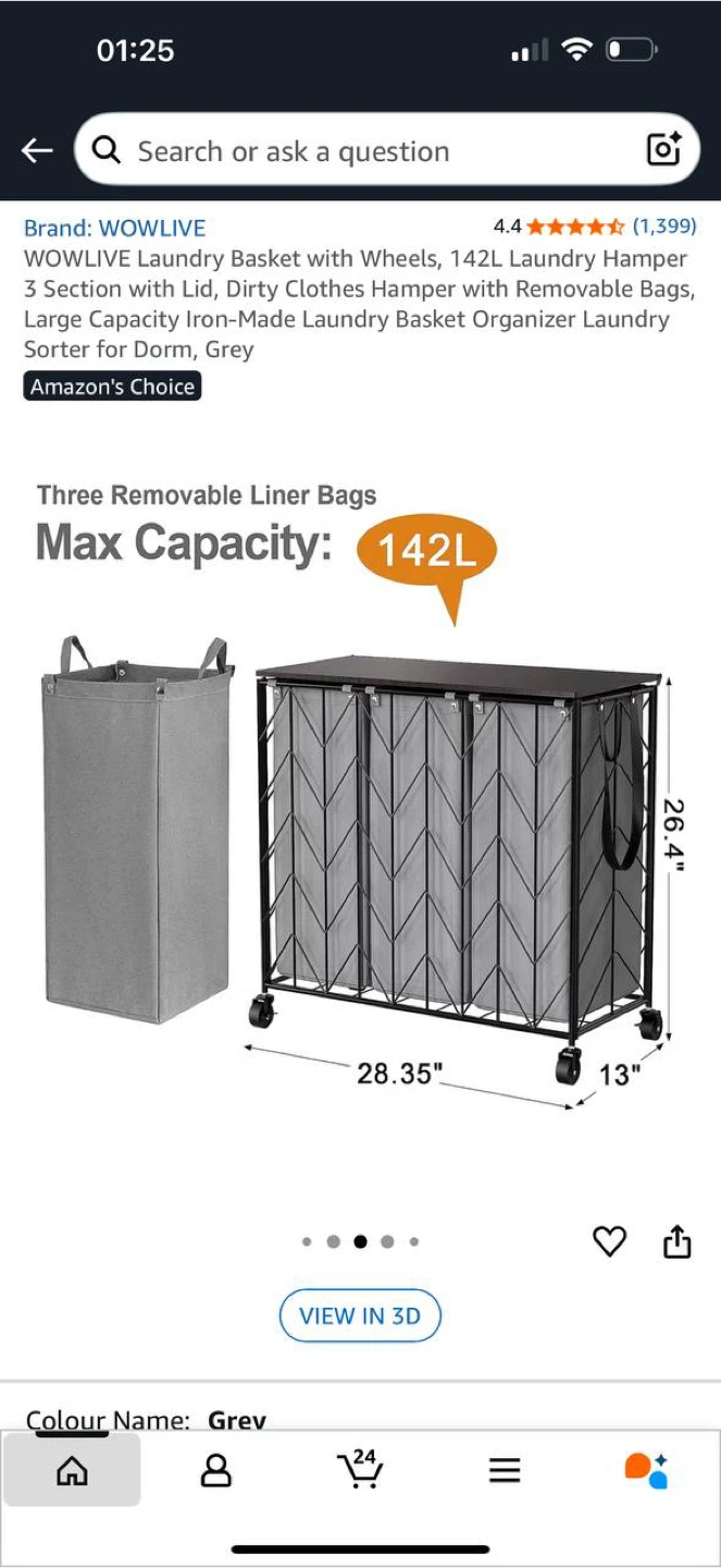 WOWLIVE Laundry Basket with Wheels – 142L 3-Section Hamper 🩶 - photo 3