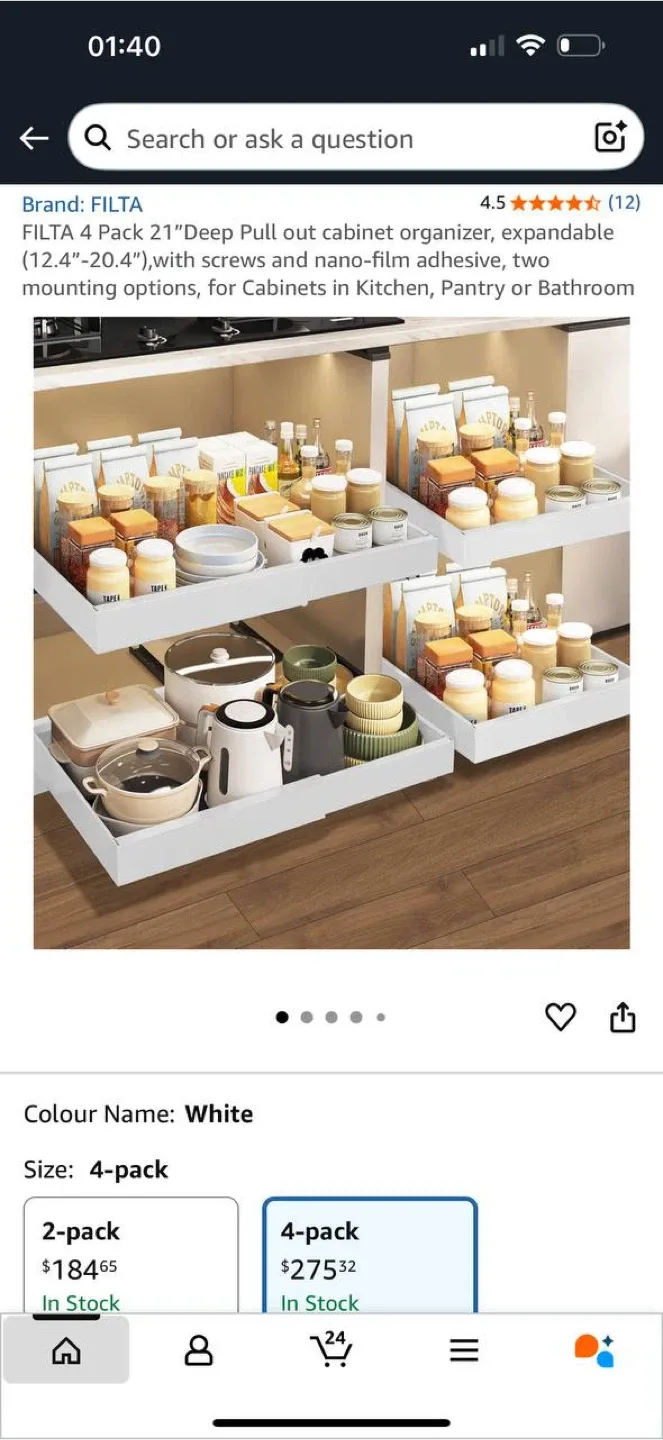 FILTA 4-Pack Deep Pull-Out Cabinet Organizer – White ✨ thumbnail