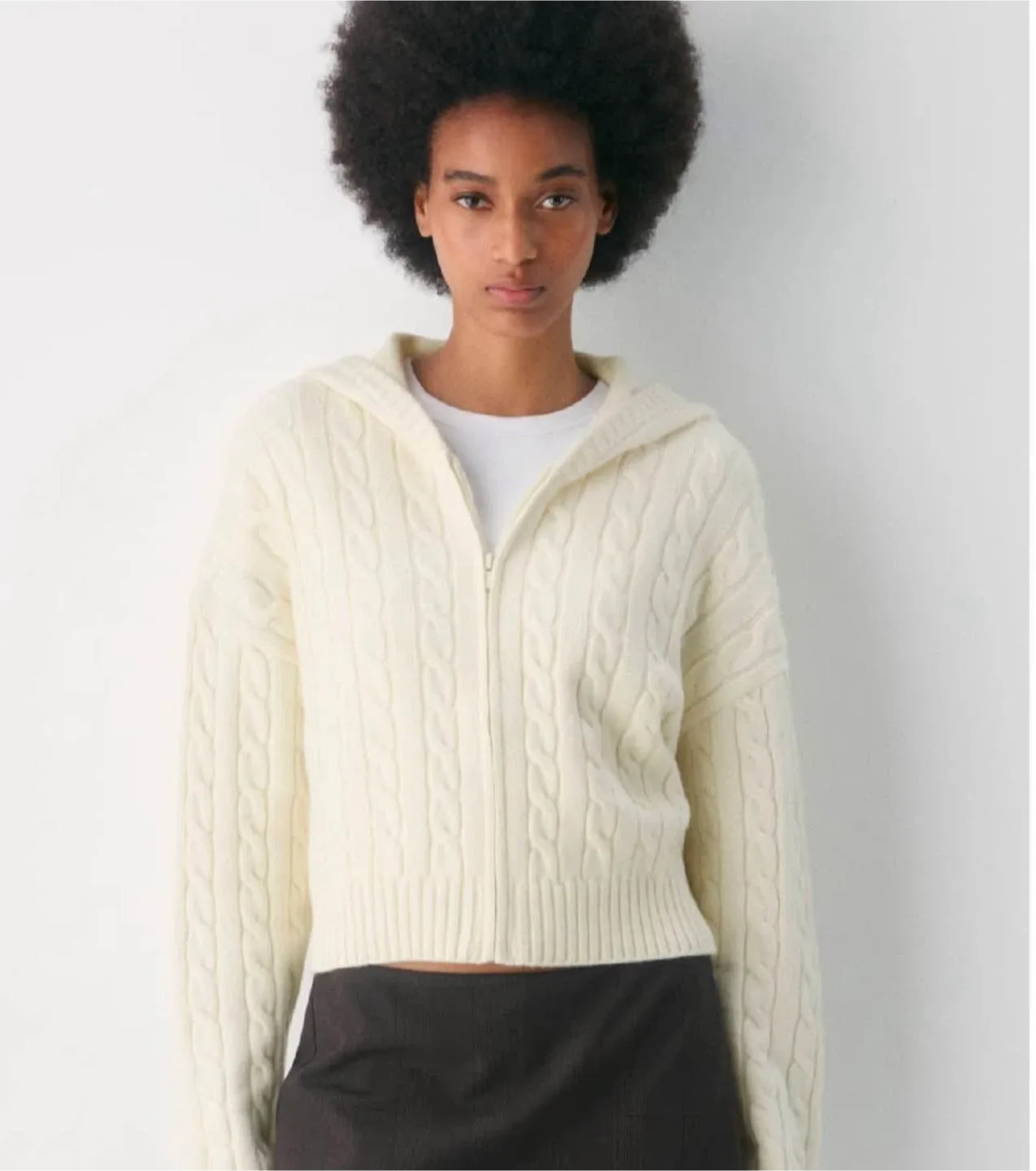 Sunday Best Cream Cable Knit Zip Hoodie, Size 2 thumbnail