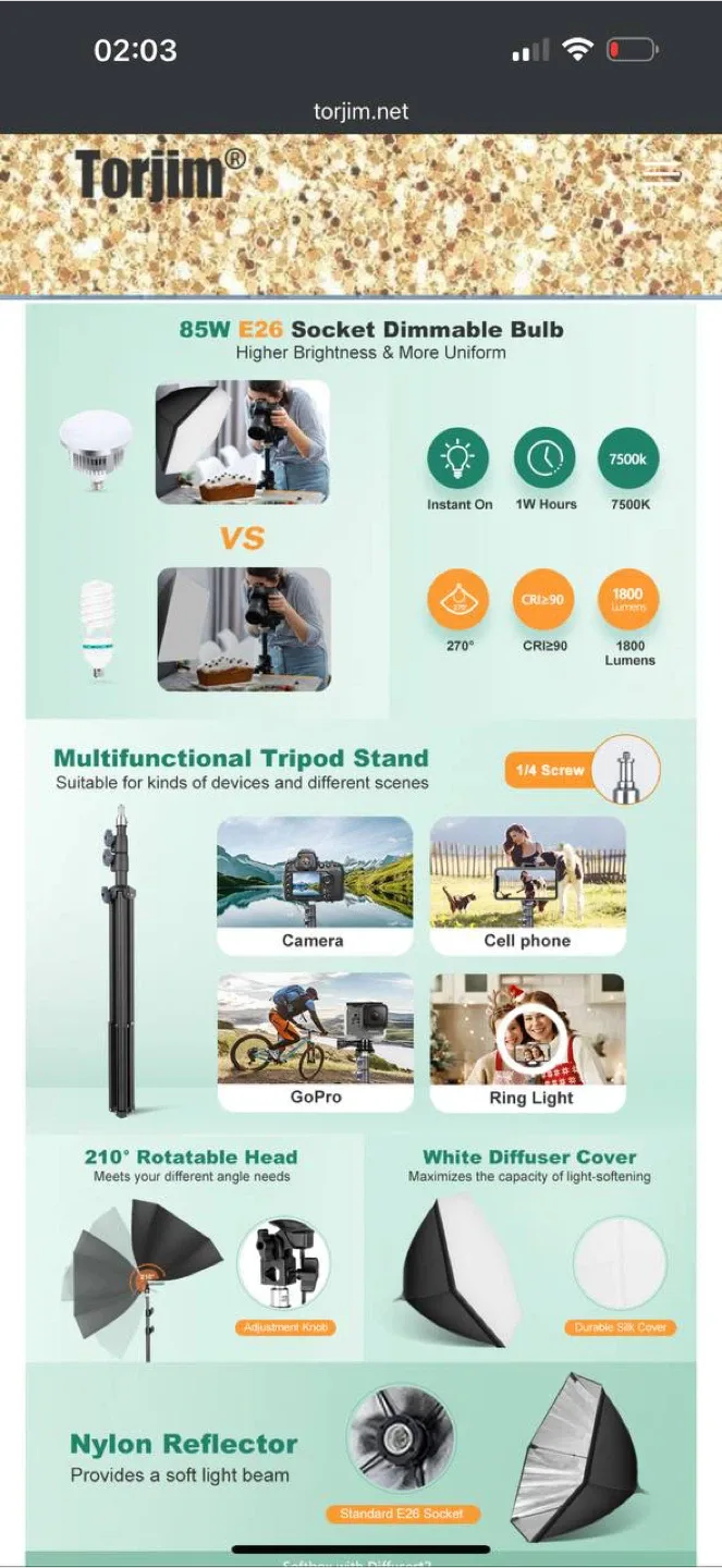 Torjim Softbox Lighting Kit – 30”x30” Professional Photography image indicator(3)