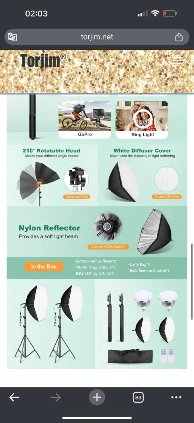 Torjim Softbox Lighting Kit – 30”x30” Professional Photography image indicator(2)