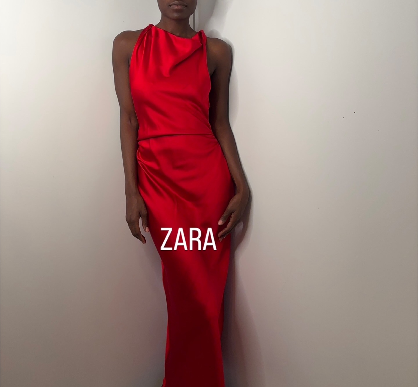 Zara Red Satin Midi Dress - Size XS