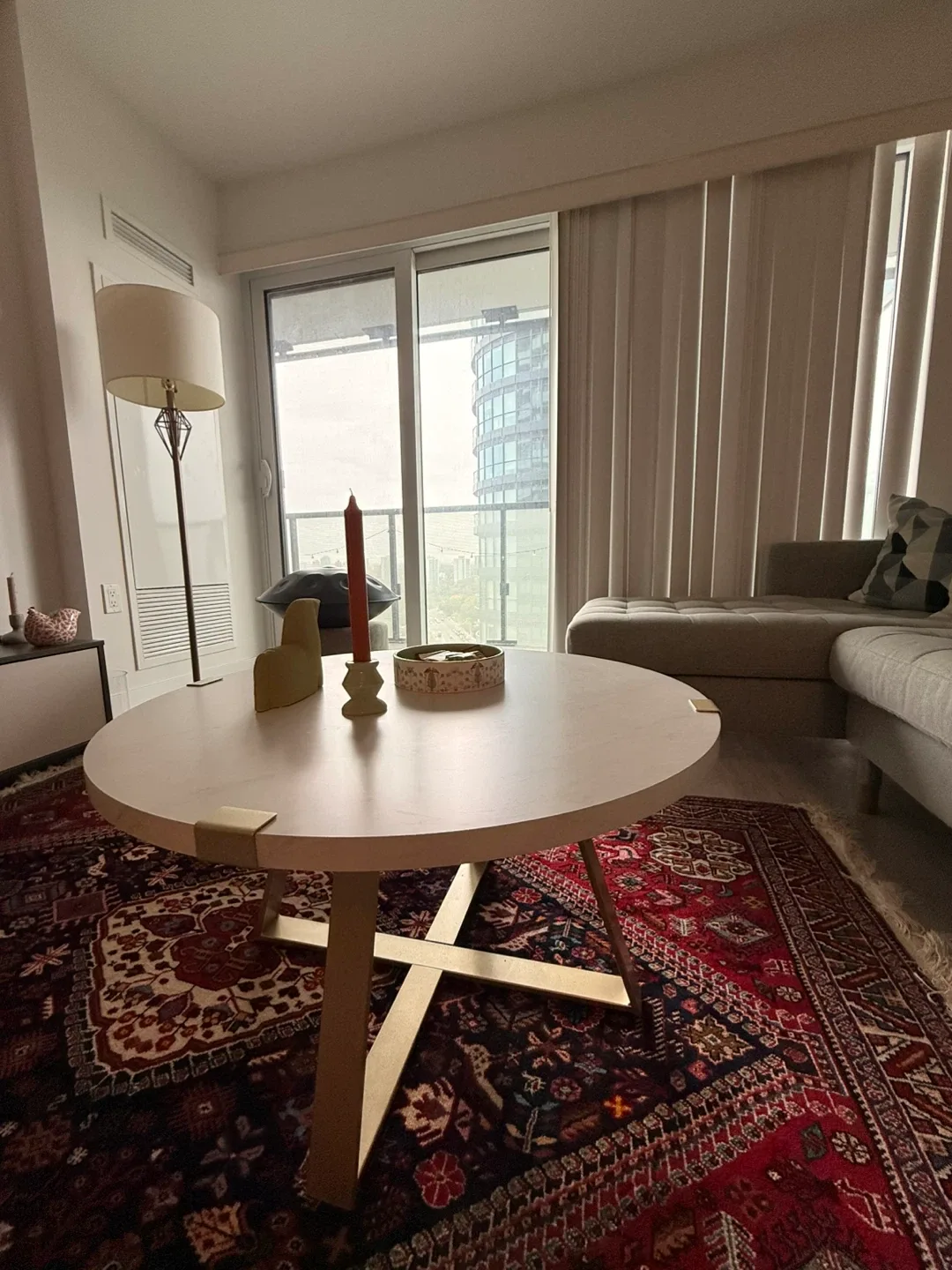Round Coffee Table with Gold Accents