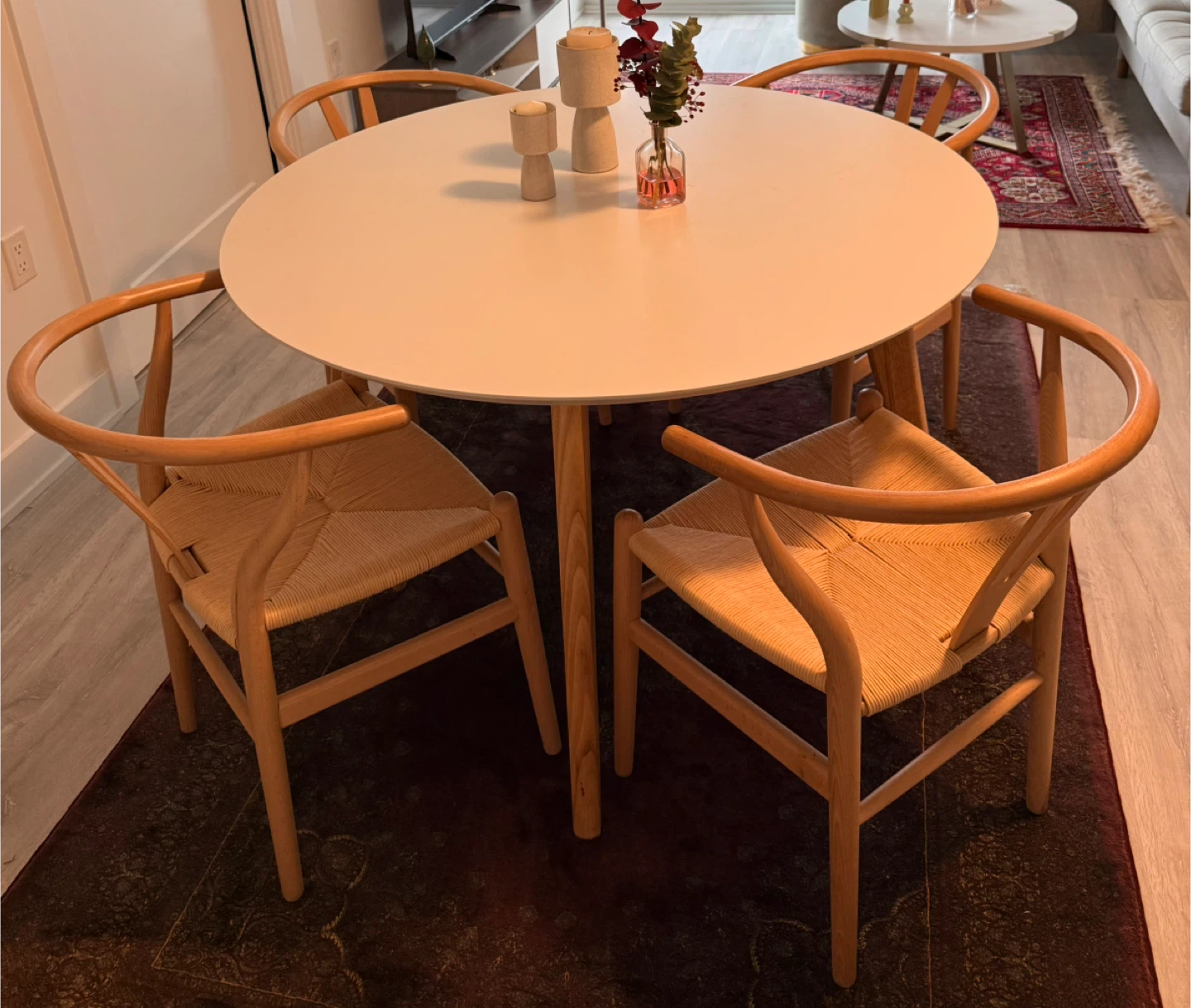 Round Dining Table with Wishbone Chairs