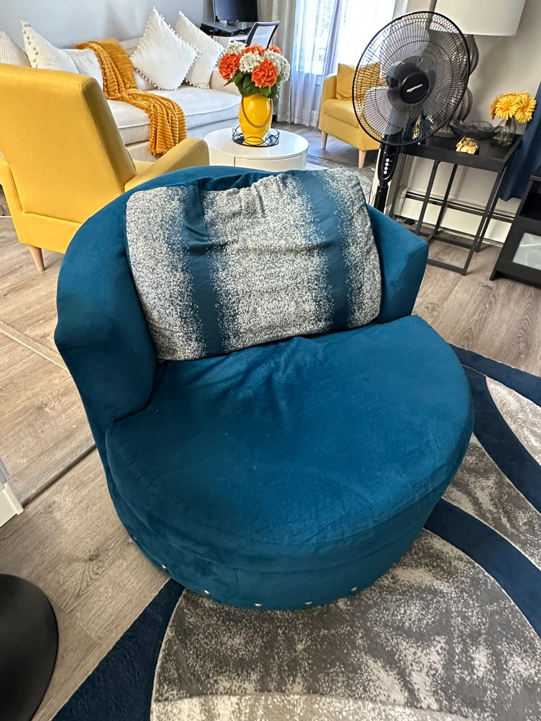Blue Swivel Barrel Chair