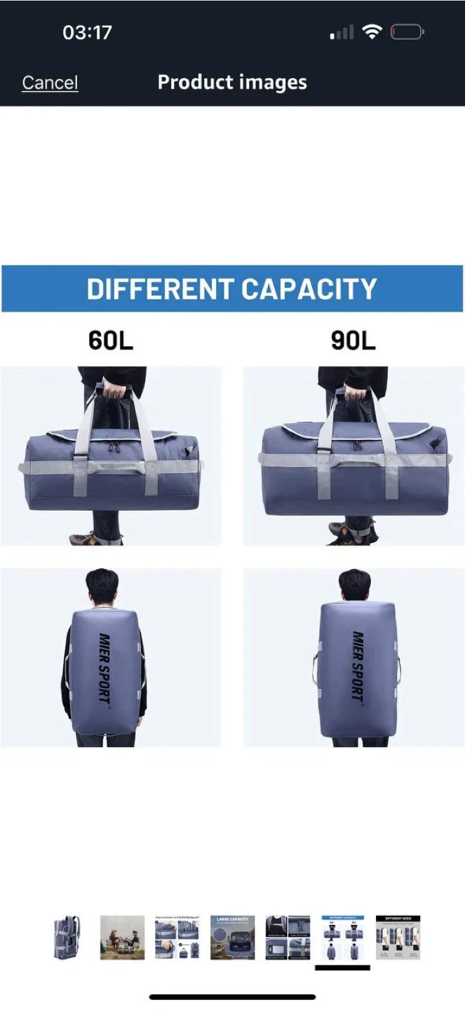 MIER Blue 60L Water Resistant Convertible Duffle Backpack image indicator(6)