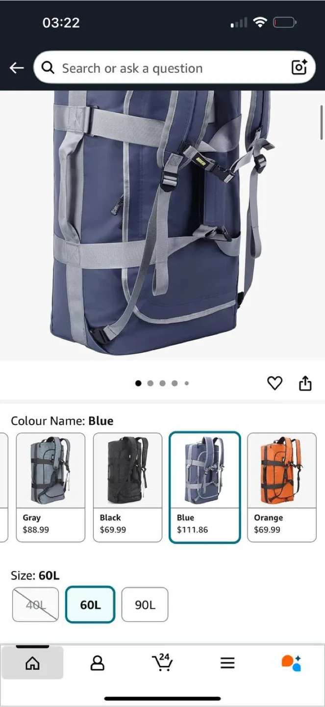 MIER Blue 60L Water Resistant Convertible Duffle Backpack image indicator(2)