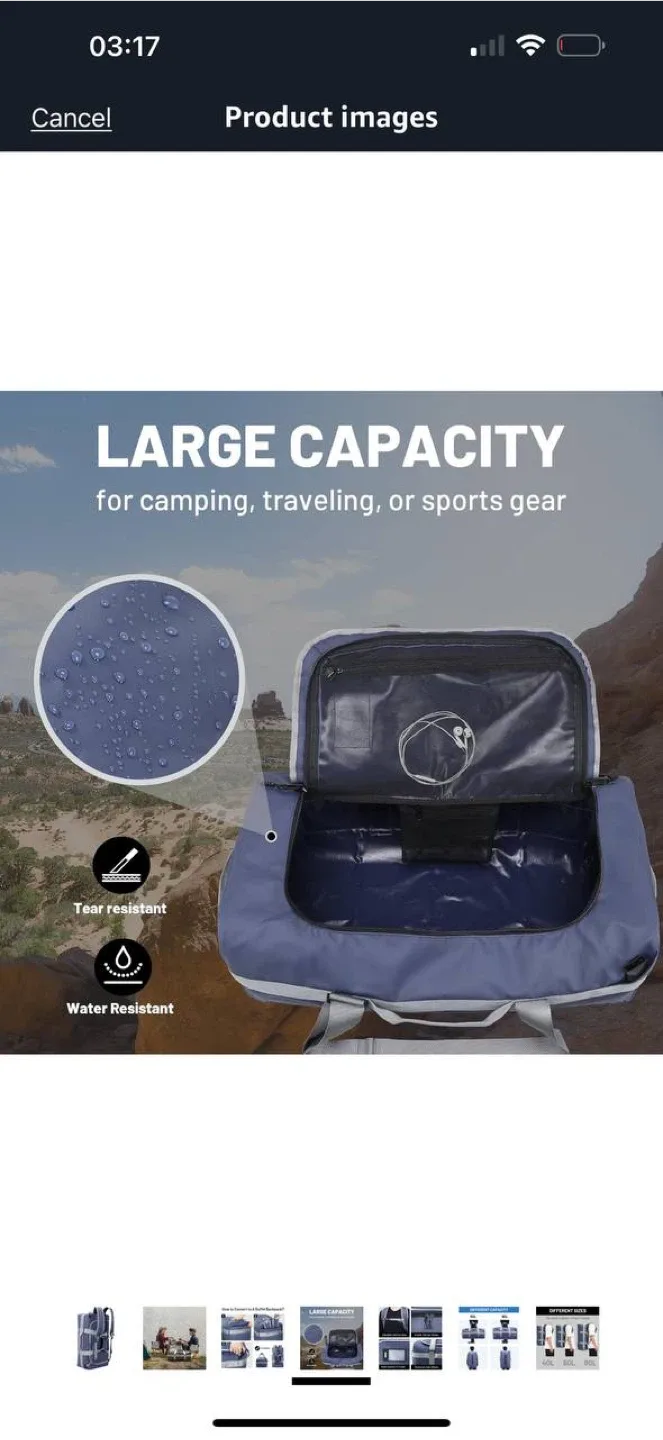 MIER Blue 60L Water Resistant Convertible Duffle Backpack image indicator(8)