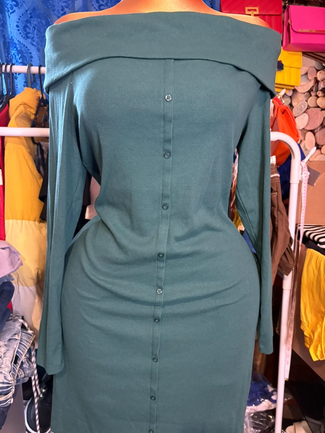 Off-the-shoulder Button-down Dress thumbnail