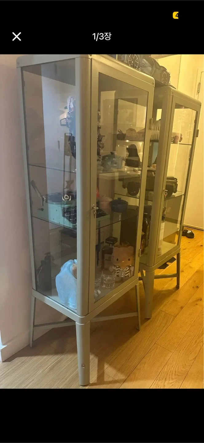 IKEA FABRIKÖR Glass-Door Cabinet, Pale Gray-Green image indicator(3)