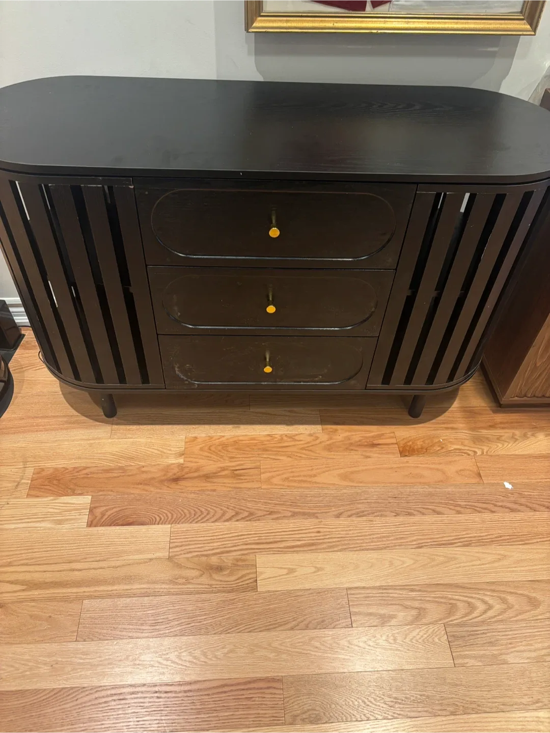 Black Wood Entryway Console Cabinet with 3 Drawers thumbnail