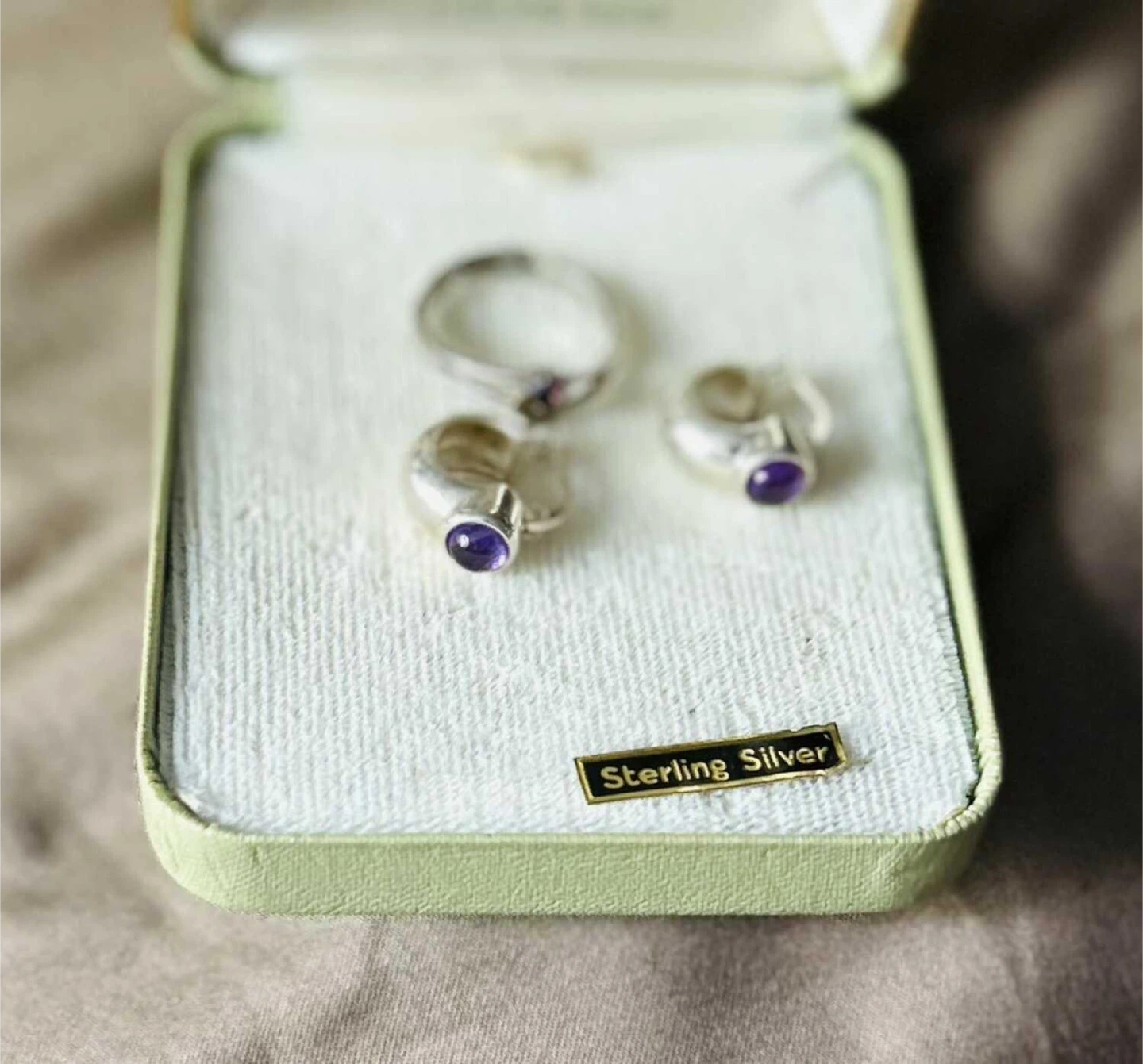 Sterling Silver 925 Necklace, earrings, Ring w purple stones - photo 2