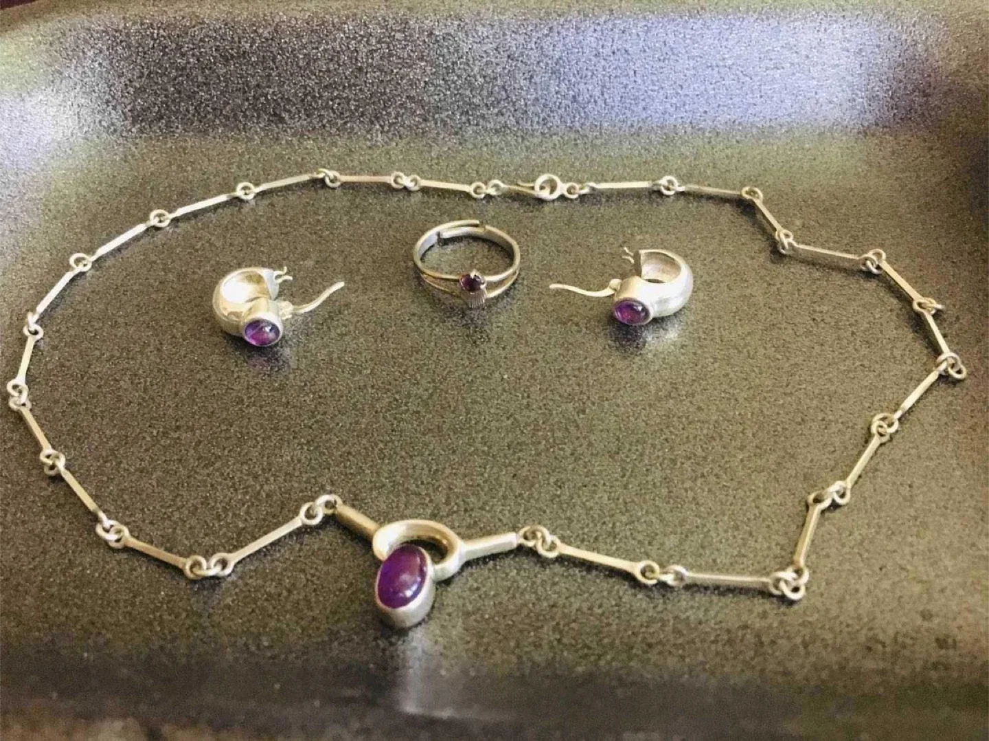 Sterling Silver 925 Necklace, earrings, Ring w purple stones image indicator(3)