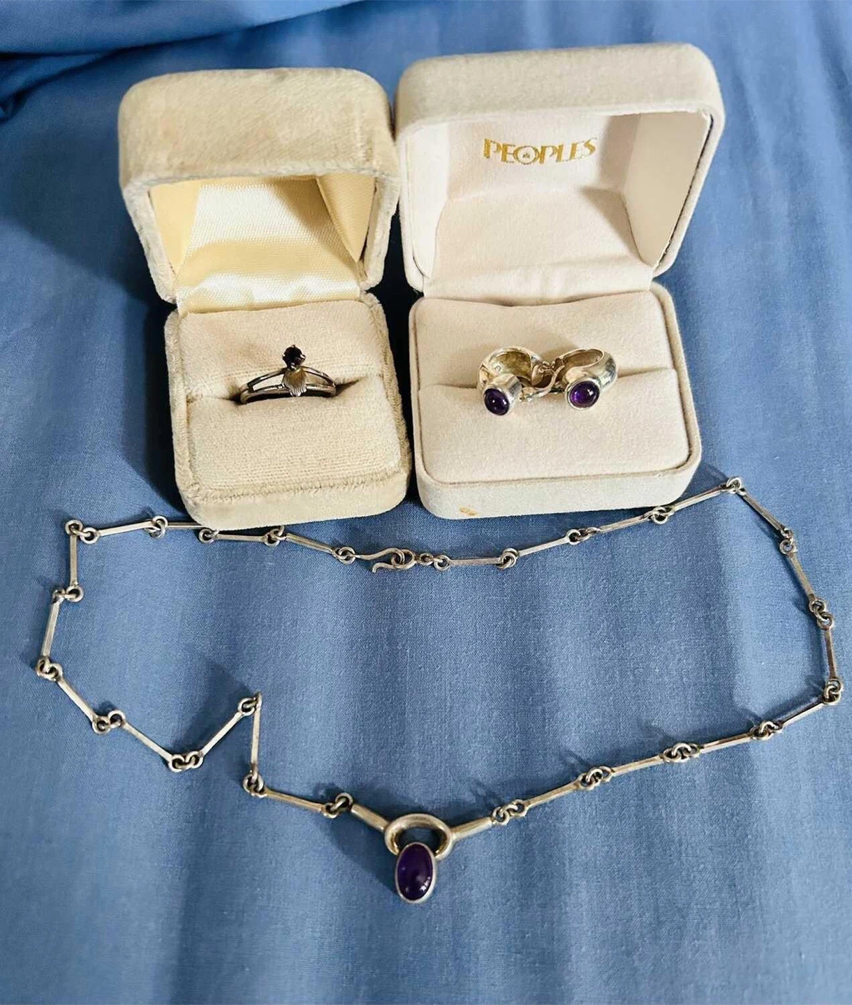 Sterling Silver 925 Necklace, earrings, Ring w purple stones - photo 4
