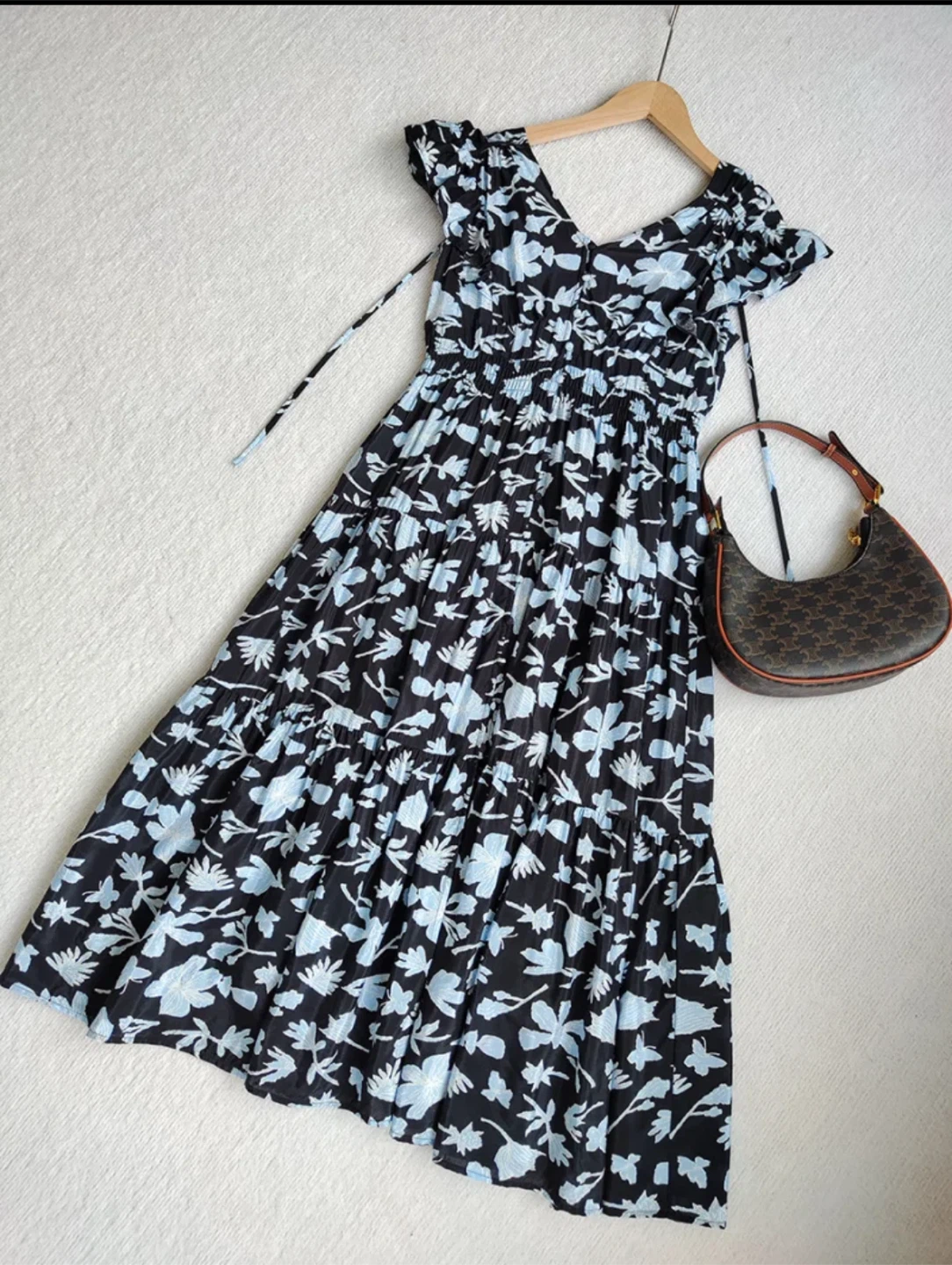 Floral Print Summer Dress - Black & Blue
