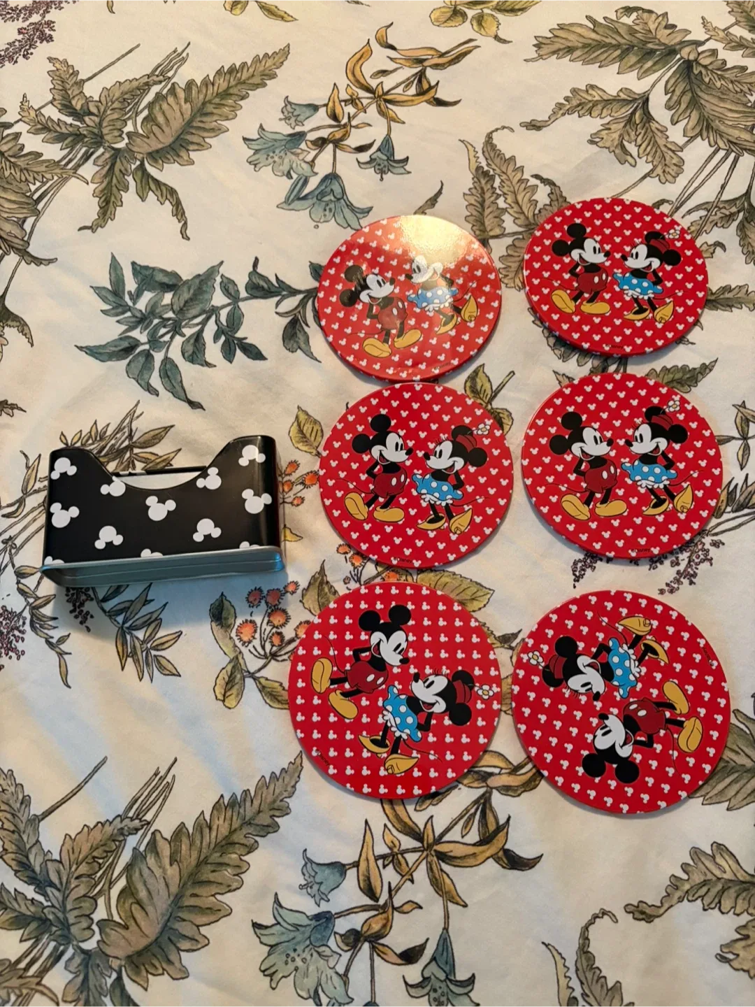 DISNEY Mickey Mouse & Minnie Mouse Coaster set of x6 + holder! image indicator(4)