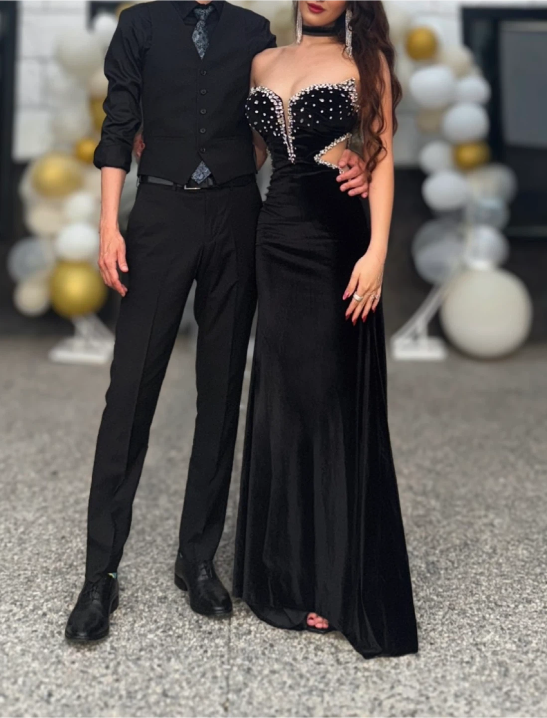 Black Strapless Corset Velvet Evening Dress - photo 4