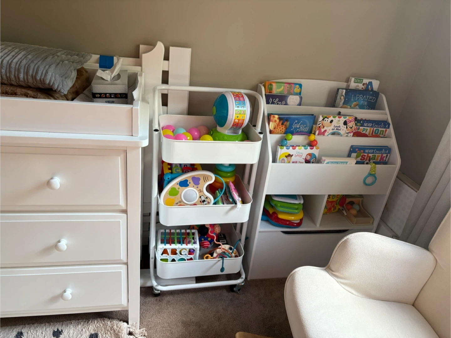 Kids Bookshelf and Rolling Cart