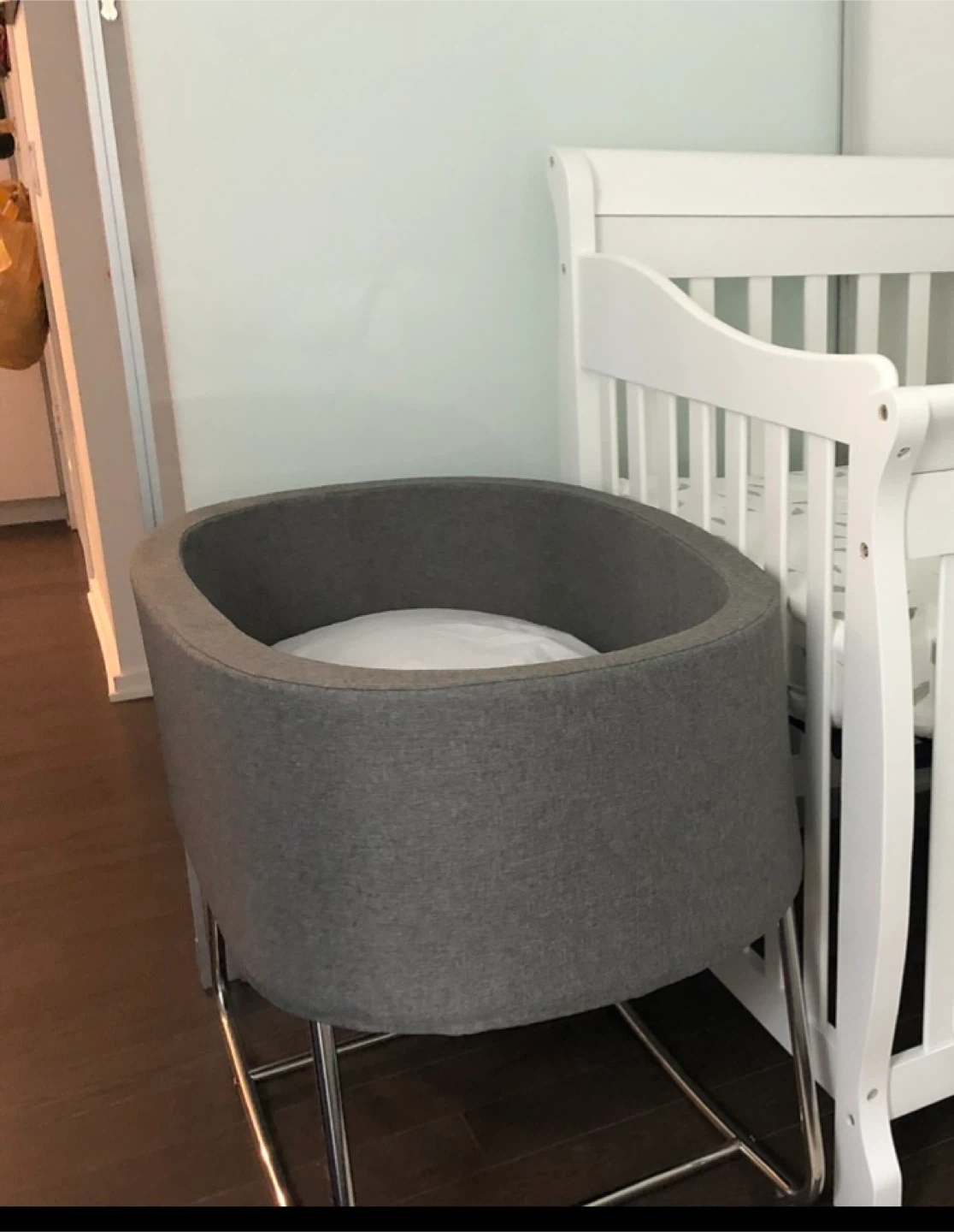 Grey Bassinet on Metal Stand