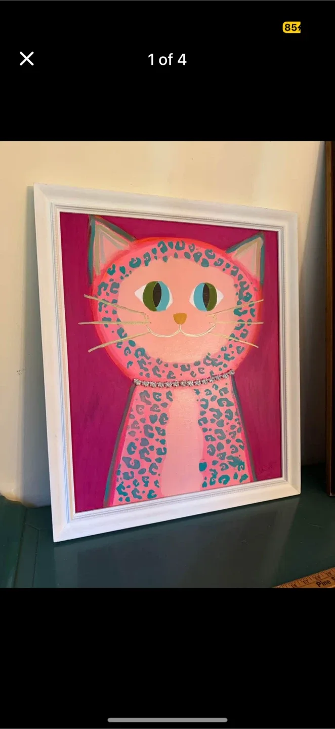 Original art mixed media cat painting image indicator(2)