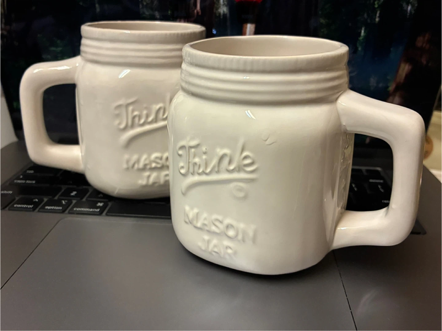🥕 Pair of “Think Mason Jar” Ceramic Mugs