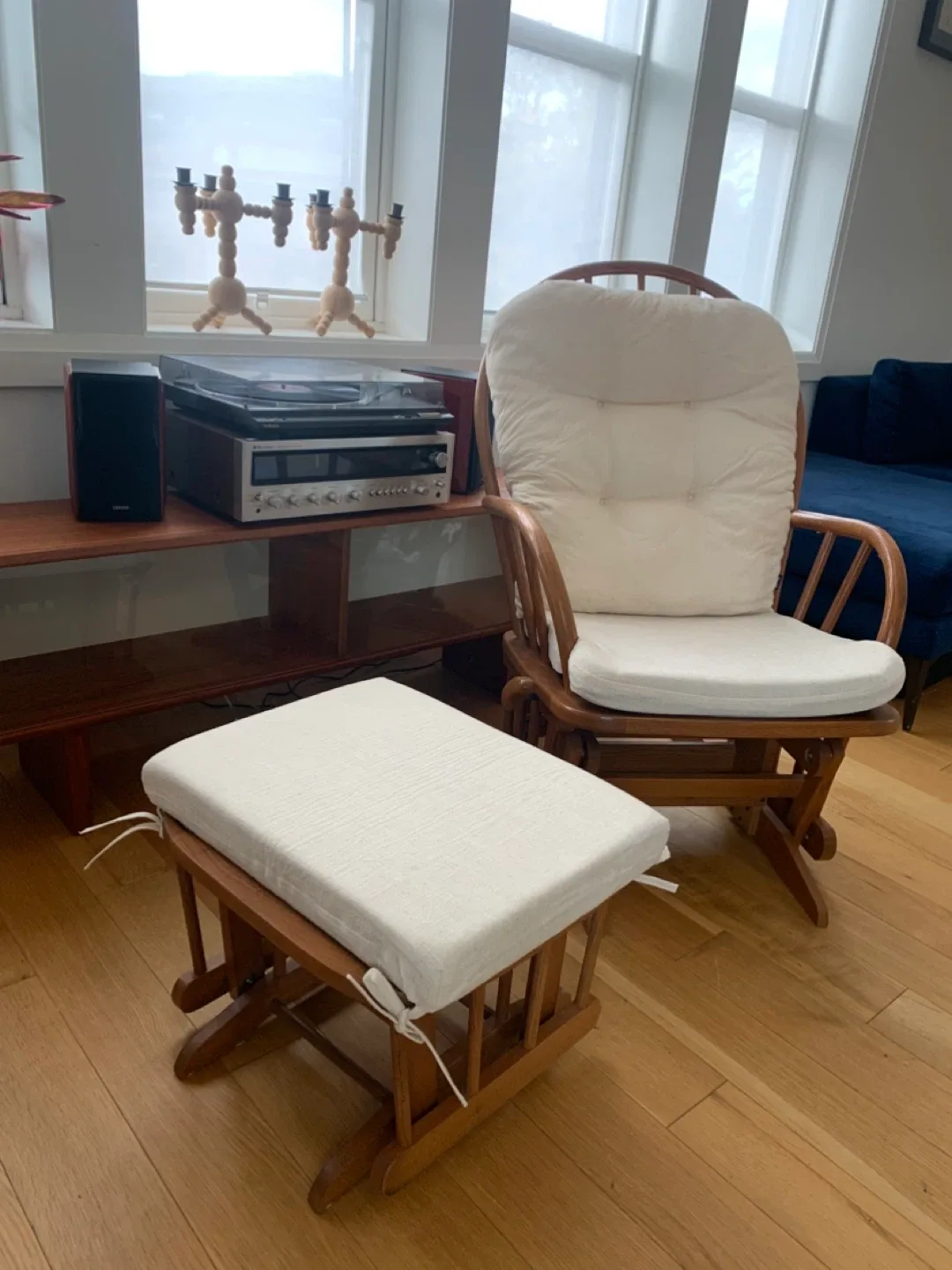 ((On Hold)) Dutailier Oak Rocking Chair with Ottoman thumbnail