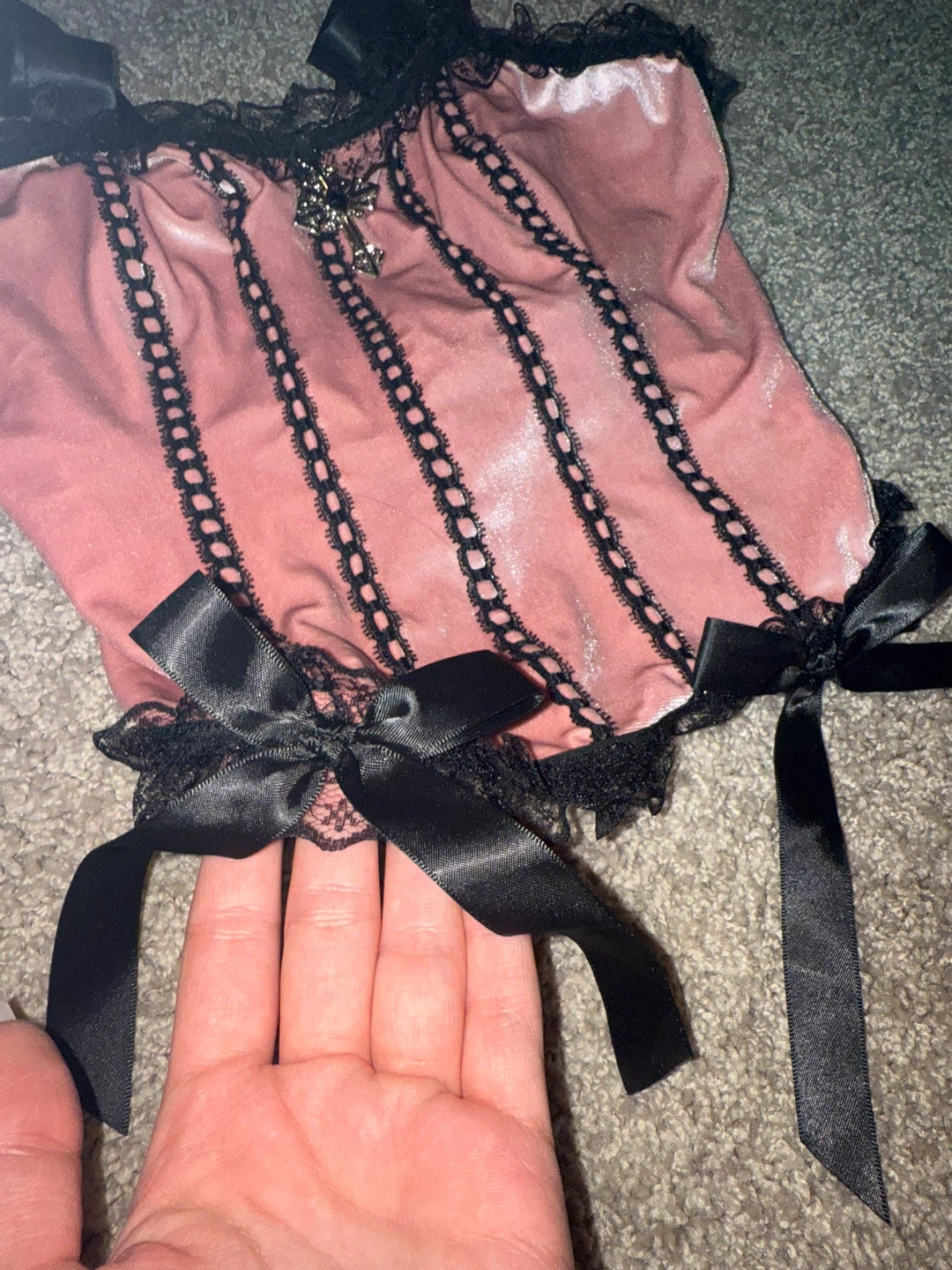 Pink Velvet Corset Top with Black Lace - photo 5