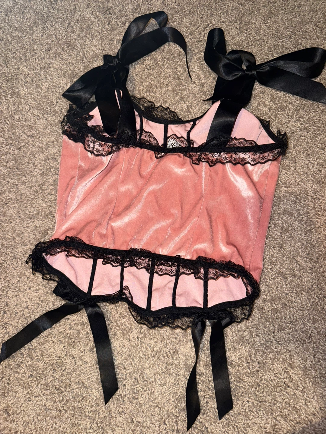 Pink Velvet Corset Top with Black Lace - photo 4