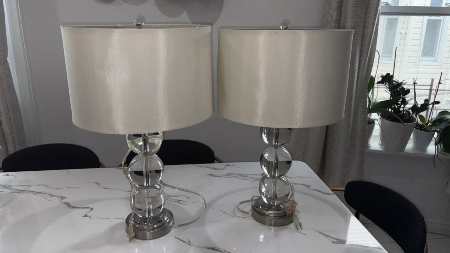 Pair of Table Lamps with Glass Ball Design