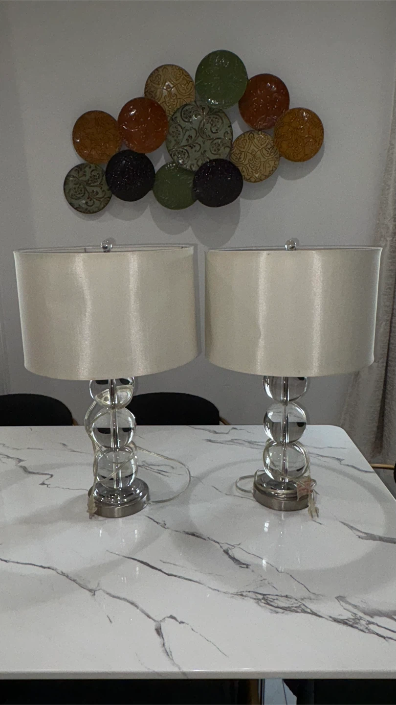 Pair of Table Lamps with Glass Ball Design - photo 2