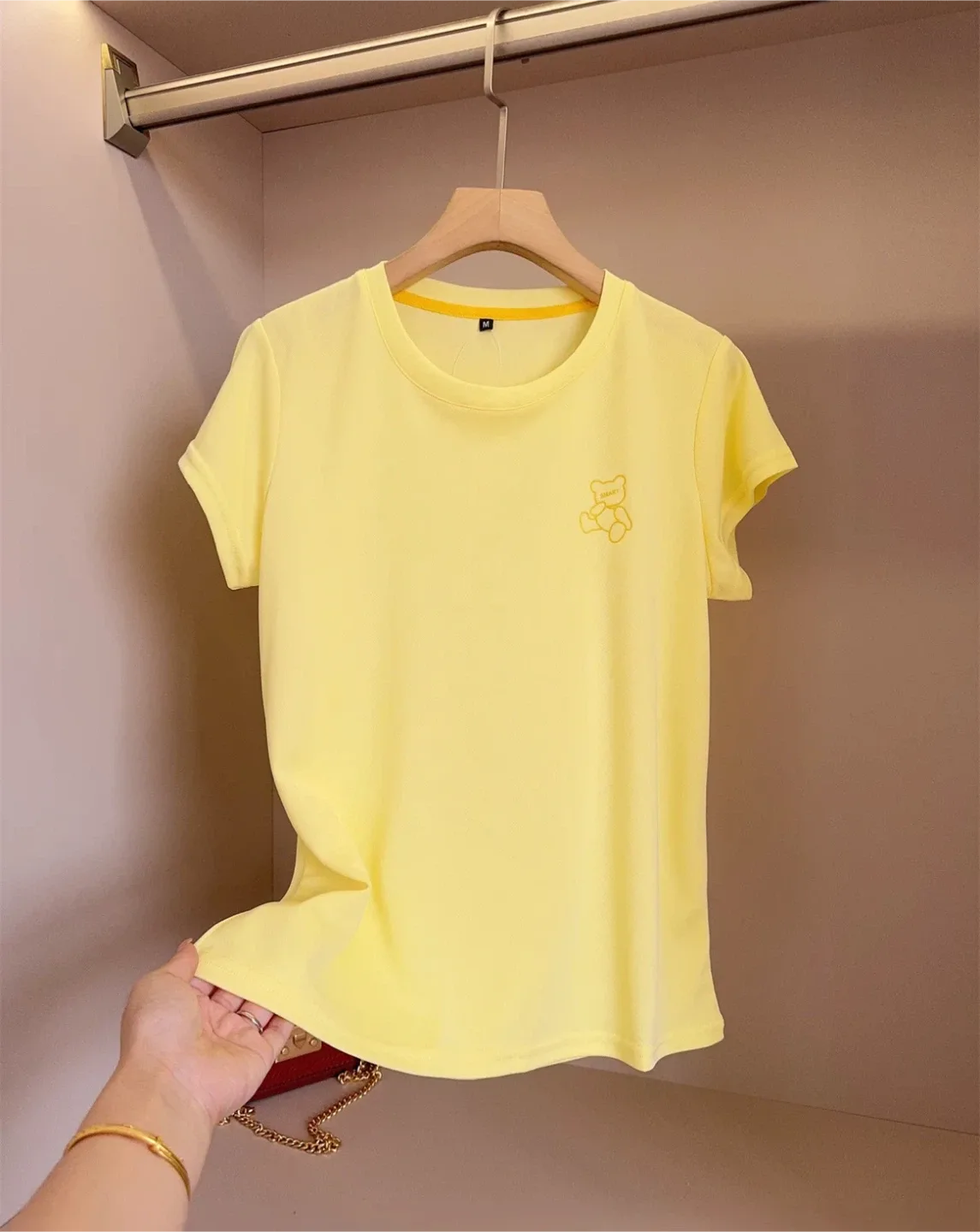 Yellow fast dry T-Shirt with Teddy Bear thumbnail