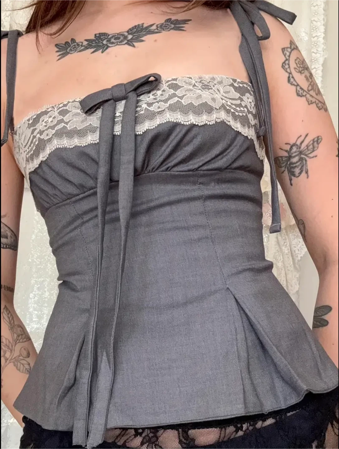 Gray Lace Trim Corset Top - photo 2