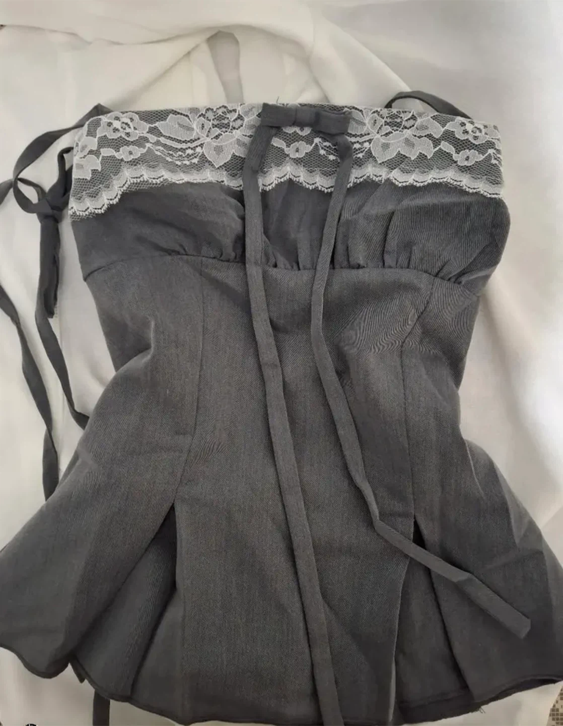Gray Lace Trim Corset Top - photo 3